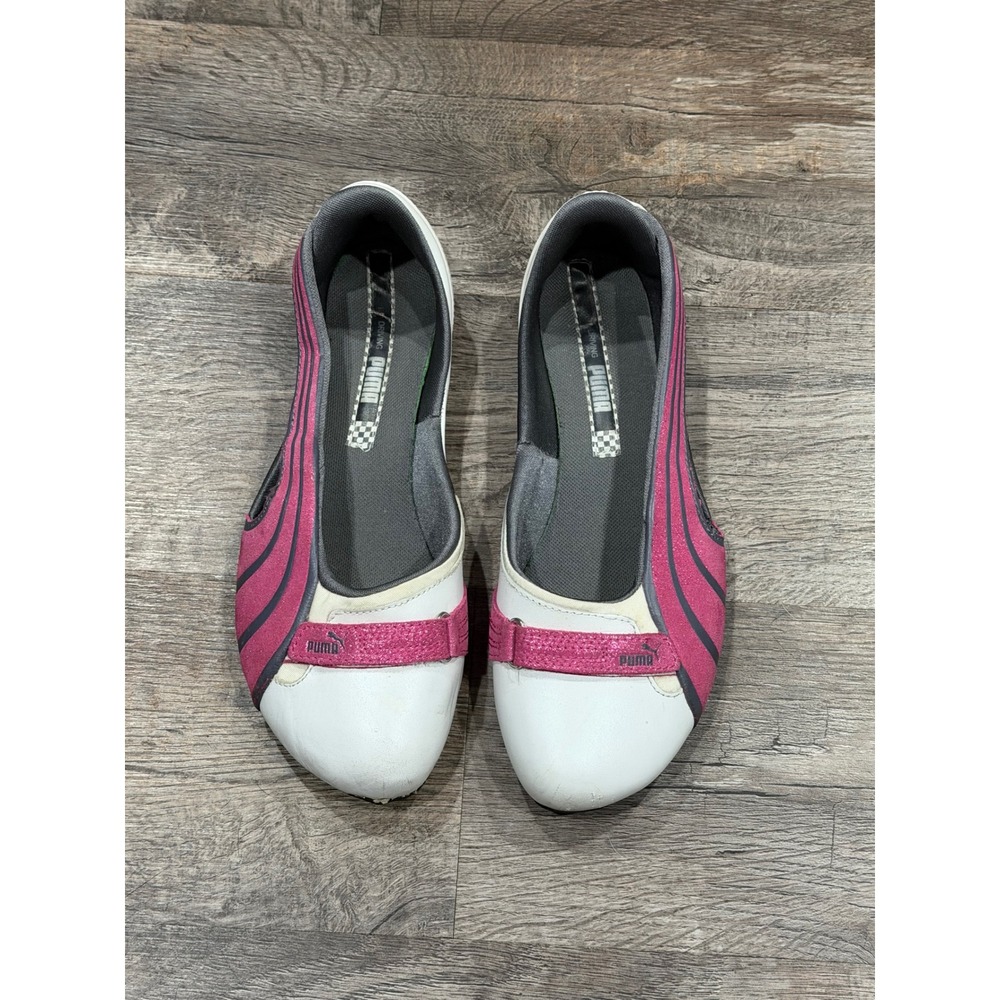 Puma Driving Flats White Pink Glitter Y2K Sporty Ballet Shoes Womens